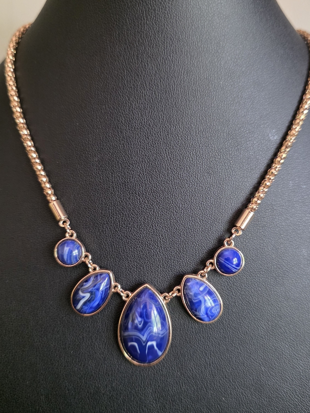 Blue Teardrop Statement Necklace - Bold · Artsy · Earthy · Striking · Boho-Chic.